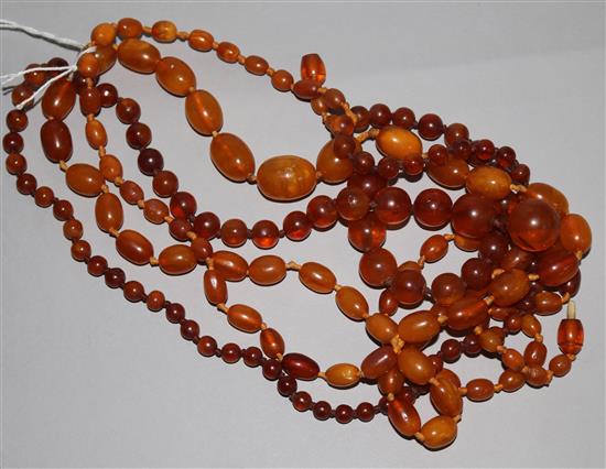 Two amber bead necklaces.
